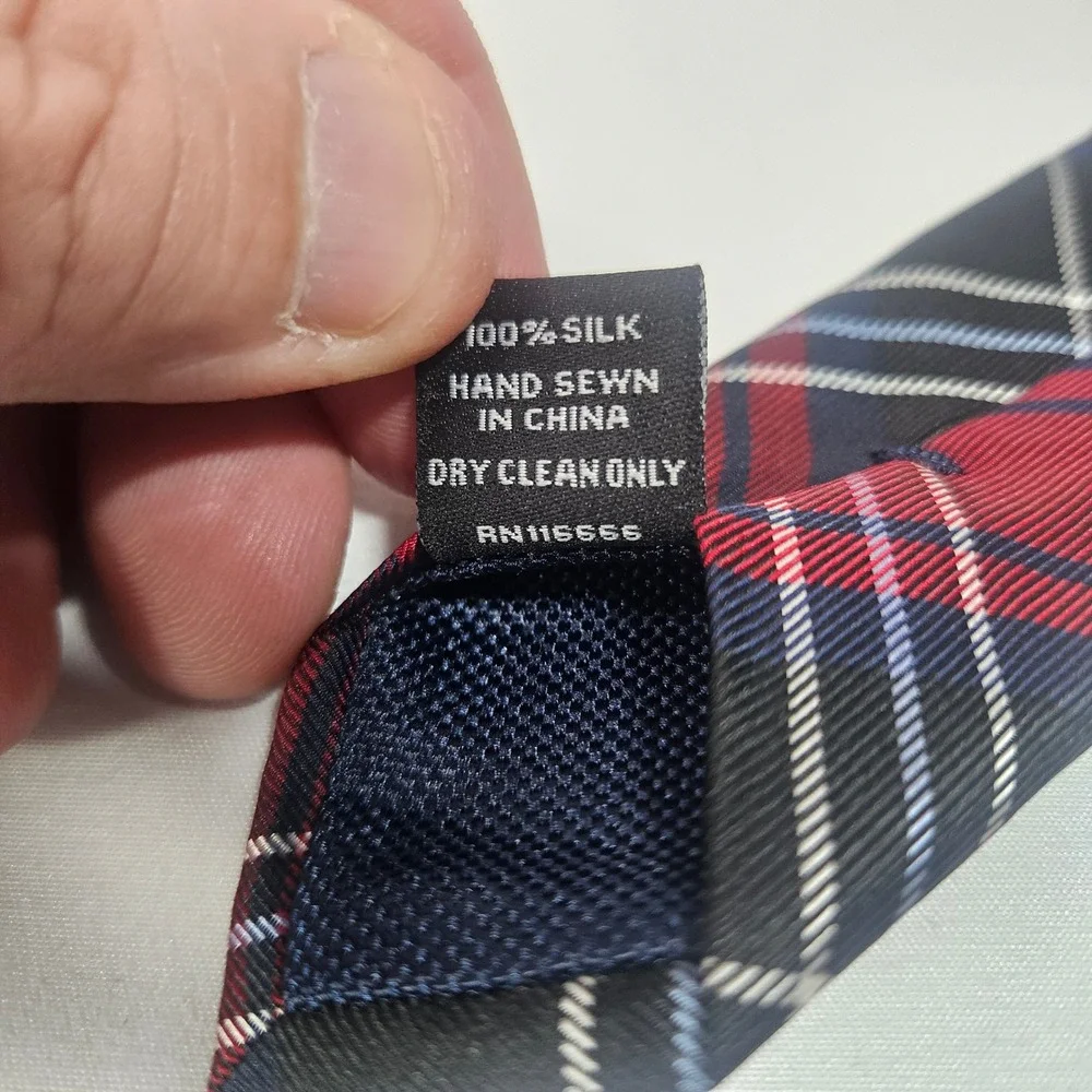 Mister Dean Red Black Blue Plaid 100% Silk Men's Necktie Hand Sewn‎